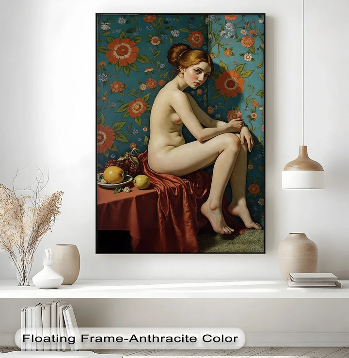 Floral Reverie – Seated Nude with Vintage Erotic Canvas Print - MyPhotoStation