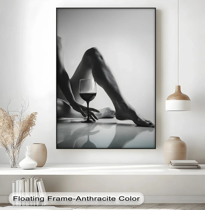 Sensual Balance – Black and White Nude with Wine Glass Canvas Print - MyPhotoStation