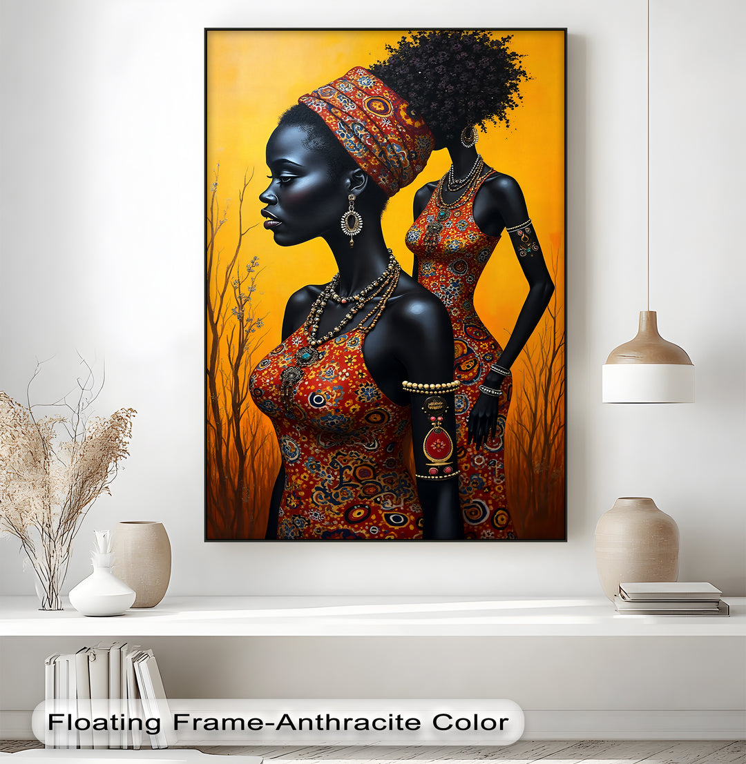 African Elegance – Tribal Women in Ankara Dress Canvas Wall Art | Framed Art