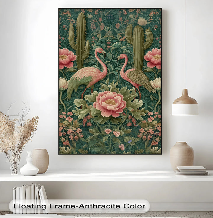 Flamingo Garden in Bloom – Vintage Tropical Canvas Print - MyPhotoStation