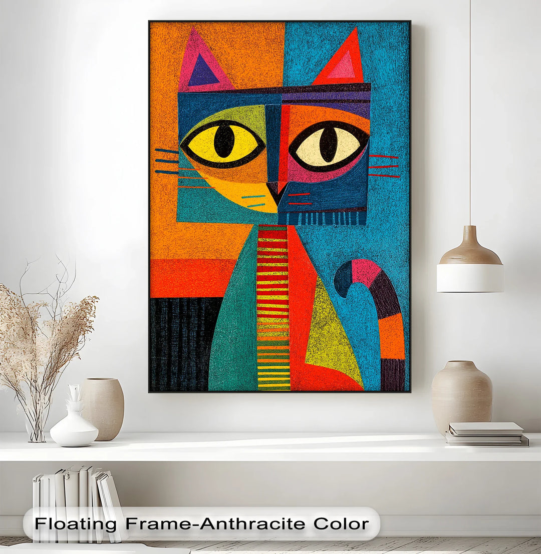 Whimsical Abstract Cat – Colorful Cubist Style Canvas Prints - MyPhotoStation