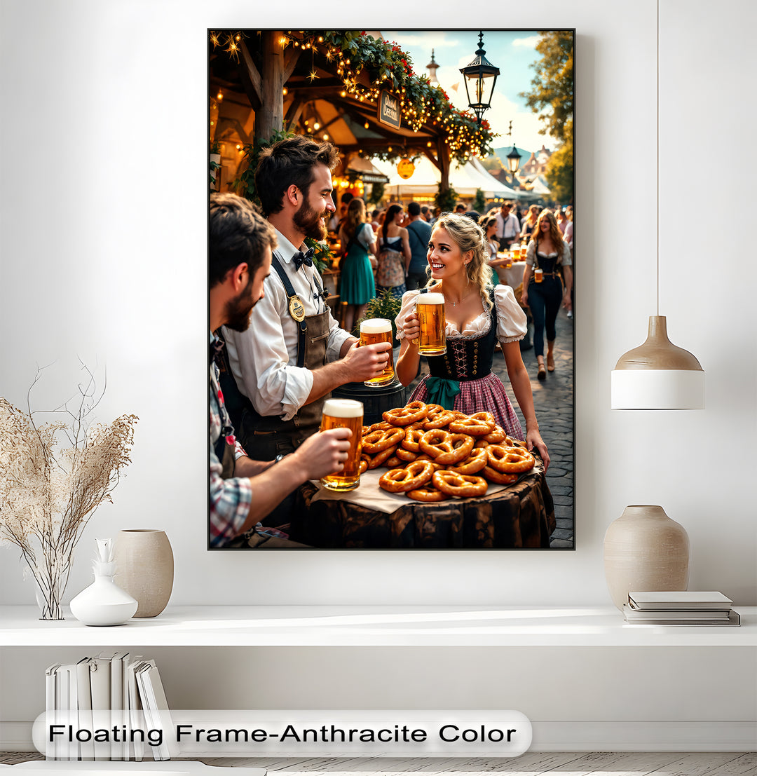Oktoberfest Celebration – Beer and Pretzel Canvas Wall Art | Framed Art