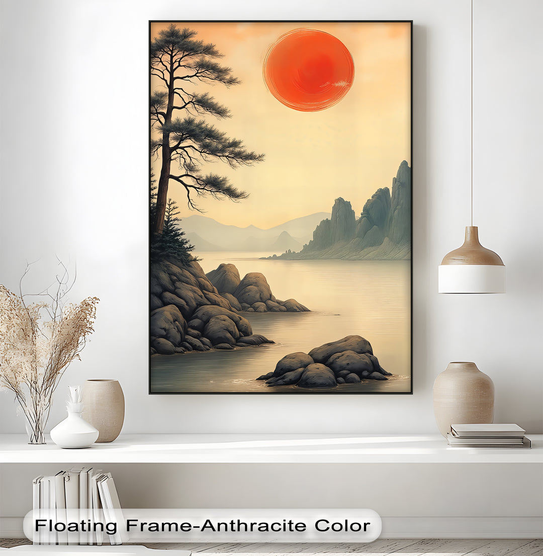 Rising Sun Over Tranquil Waters – Japanese Landscape Canvas Print | Framed Art
