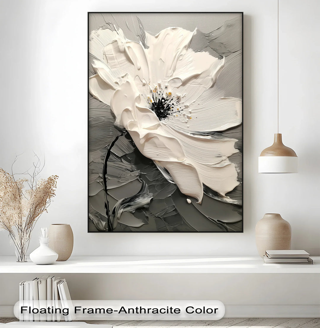 White Bloom in Monochrome – Textured Floral Canvas Print - MyPhotoStation