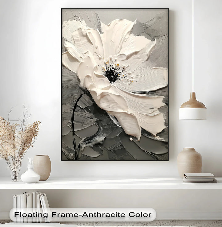 White Bloom in Monochrome – Textured Floral Canvas Print - MyPhotoStation