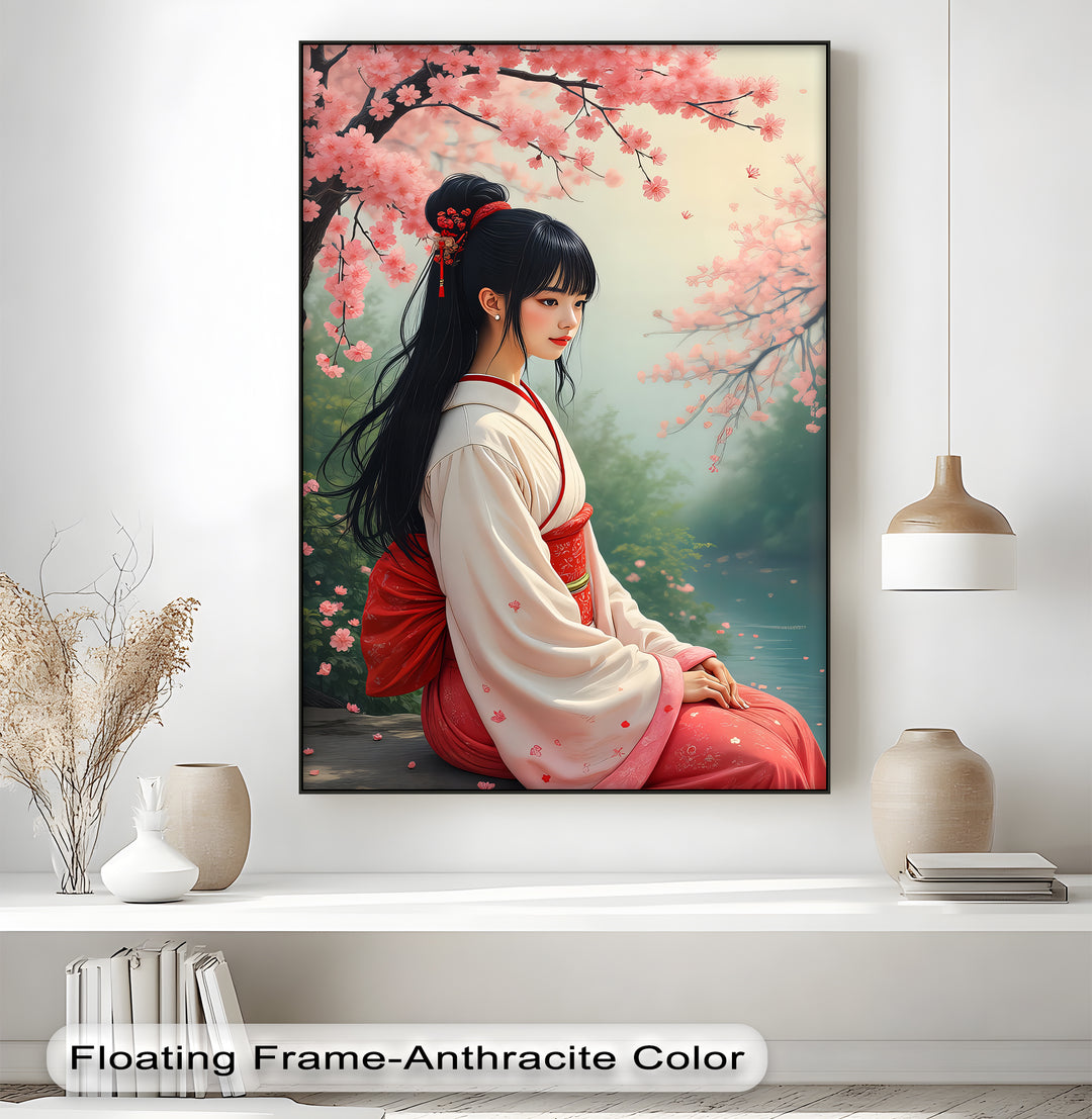 Blossom Grace – Japanese Woman Under Sakura Canvas Print | Framed Art