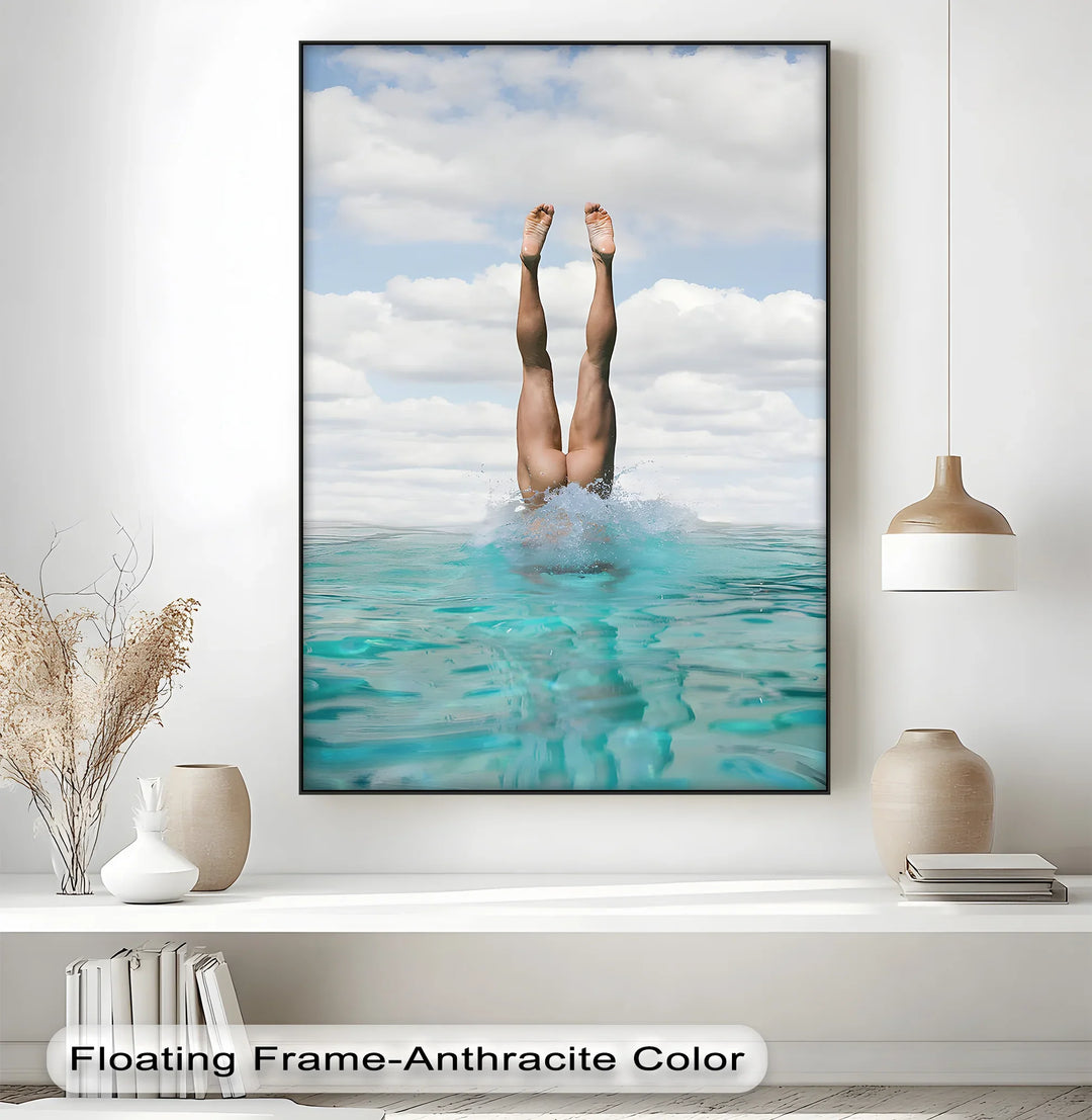 Splash Elegance – Nude Dive into Turquoise Waters Canvas Print - MyPhotoStation