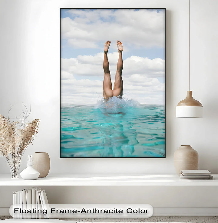 Splash Elegance – Nude Dive into Turquoise Waters Canvas Print - MyPhotoStation