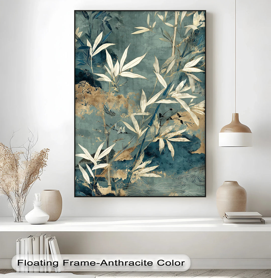 Tranquil Bamboo Forest – Blue and Gold Botanical Canvas Print - MyPhotoStation