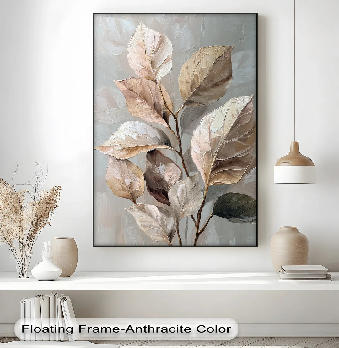 Elegant Earth-Toned Leaves – Neutral Abstract Botanical Canvas Print - MyPhotoStation