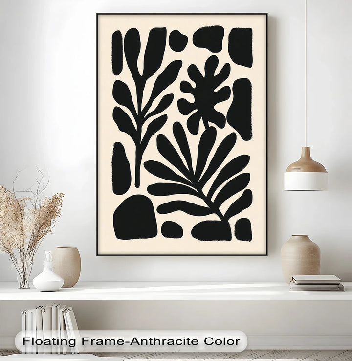 Modern Botanical Silhouettes – Minimalist Black and Beige Canvas Print - MyPhotoStation