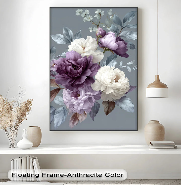 Plum Garden Harmony – Elegant Purple and Ivory Floral Canvas Print - MyPhotoStation