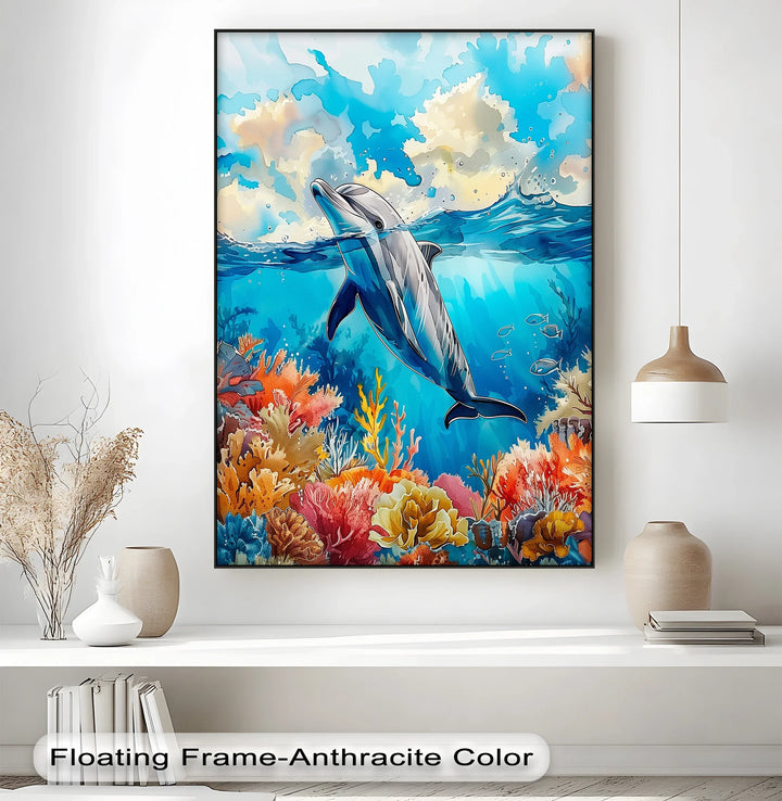 Dolphin Gliding Through Coral Paradise – Blue Ocean Canvas Prints - MyPhotoStation