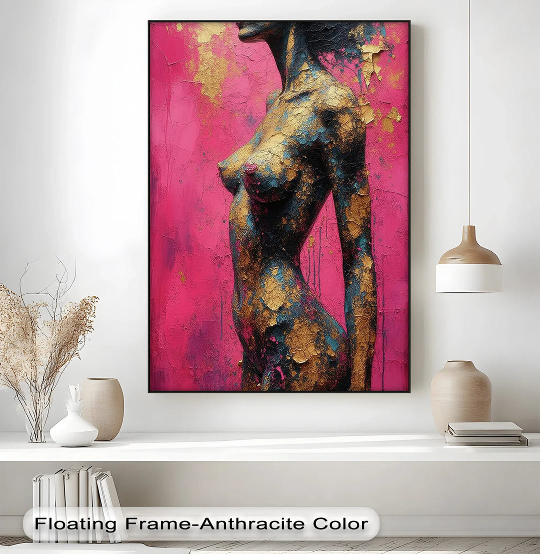 Golden Cracks – Textured Abstract Female Figure Canvas Print - MyPhotoStation