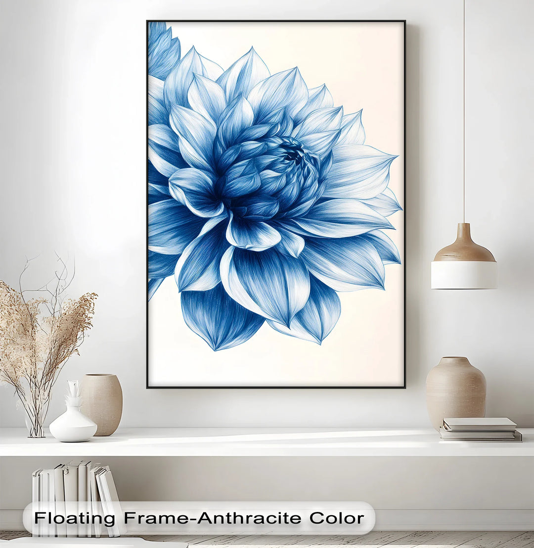 Elegant Blue Dahlia Bloom – Floral Minimalist Blue Canvas Prints - MyPhotoStation