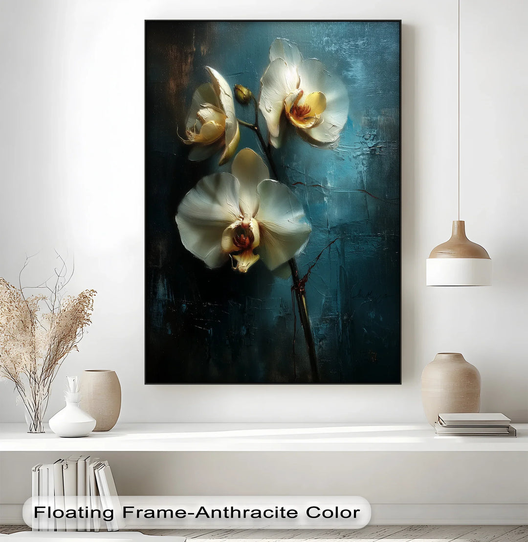 White Orchids in Golden Glow – Elegant Botanical Canvas Print - MyPhotoStation