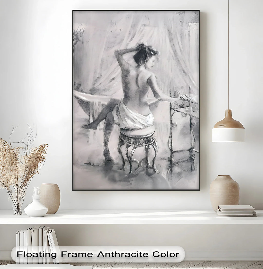 Timeless Elegance – Classical Nude Woman at Vanity Canvas Print - MyPhotoStation