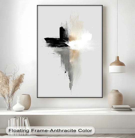 Featuring a dominant grayscale palette, this minimalist 'Echo of Stillness' canvas print showcases elegant black and white brushstrokes as beautiful canvas art.