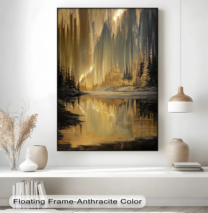 Golden Northern Lights Reflection – Abstract Landscape Canvas Print - MyPhotoStation