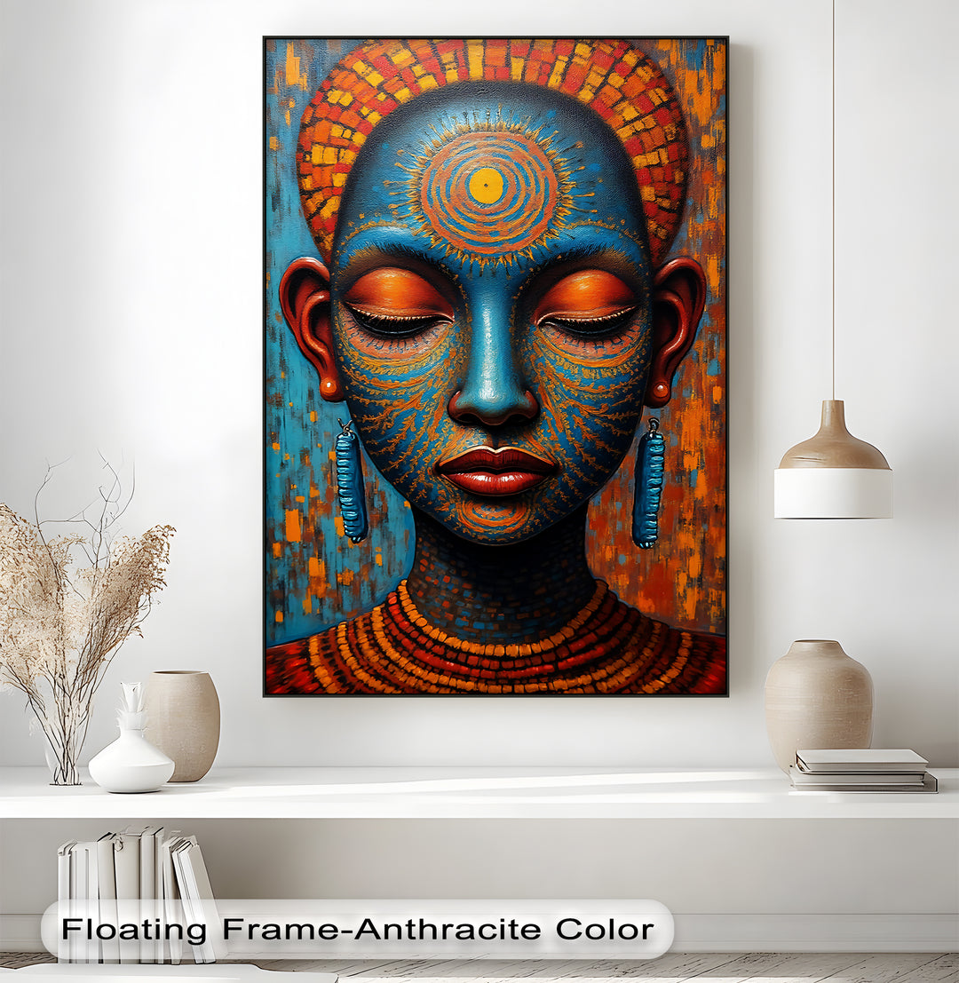Sacred African Goddess Portrait – Tribal Ethnic Canvas Wall Art | Framed Canvas