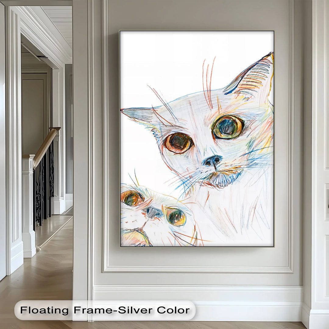 Color Stare – Abstract Cat Faces in Pastel Lines Cat Canvas Print - MyPhotoStation