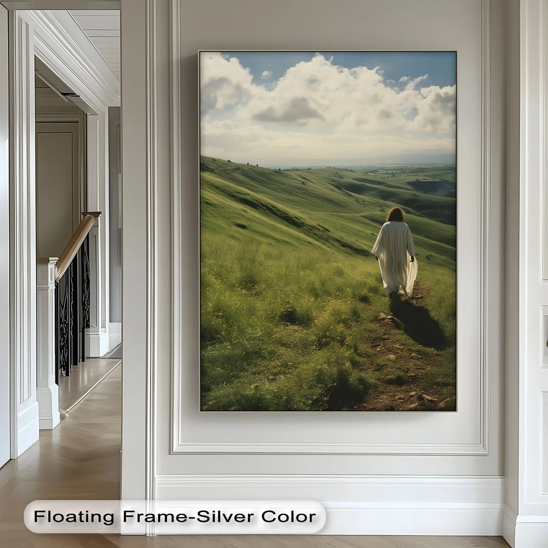 Guided by Grace – Jesus Walking Through Green Pastures Canvas Print - MyPhotoStation