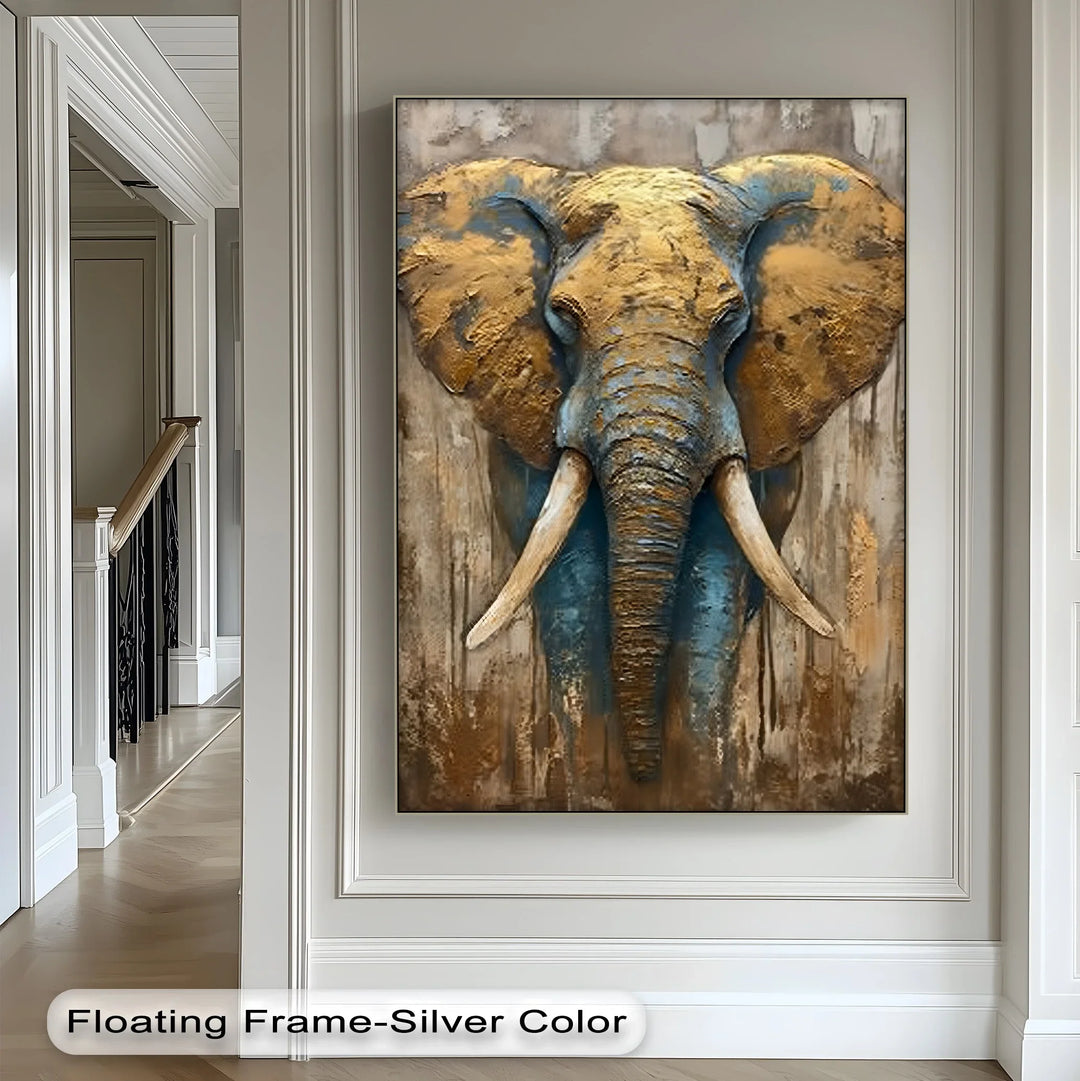 Majestic Elephant Head with Golden Texture – Wildlife Canvas Print - MyPhotoStation