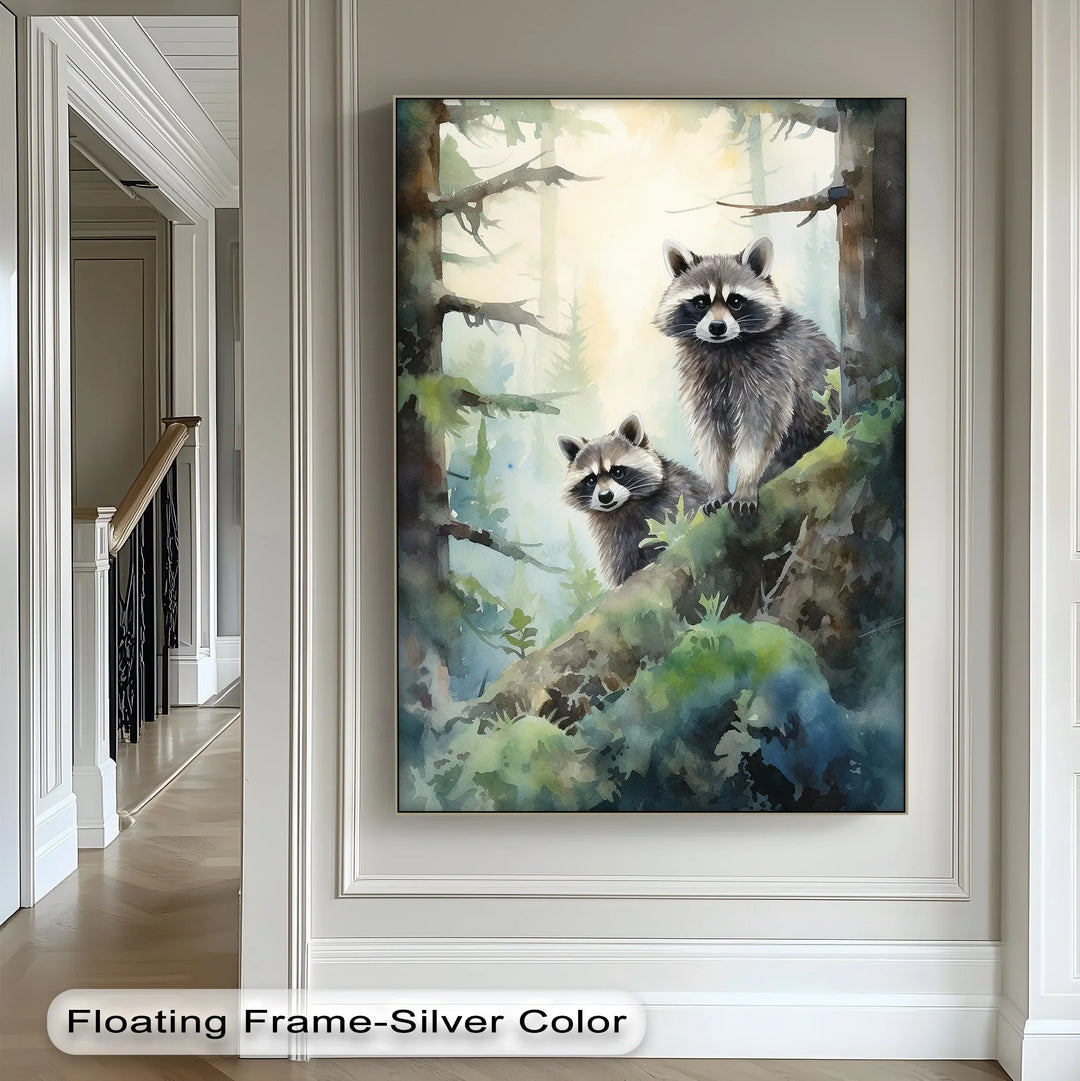 Curious Companions – Raccoons in Forest Animal Canvas Print - MyPhotoStation