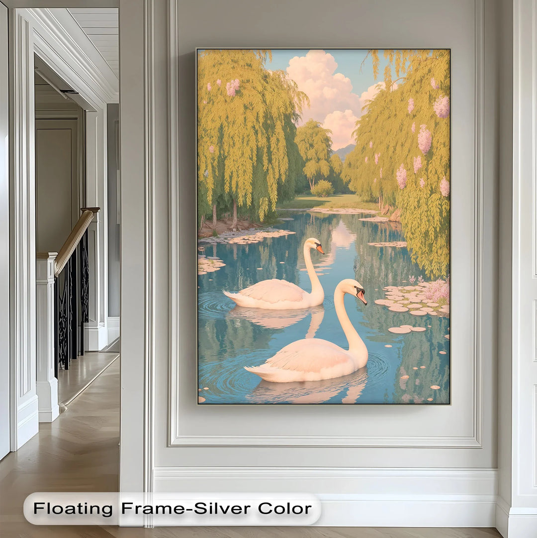 Serene Swan Pair on Lily Pond – Nature Animal Canvas Print - MyPhotoStation