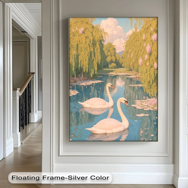 Serene Swan Pair on Lily Pond – Nature Animal Canvas Print - MyPhotoStation