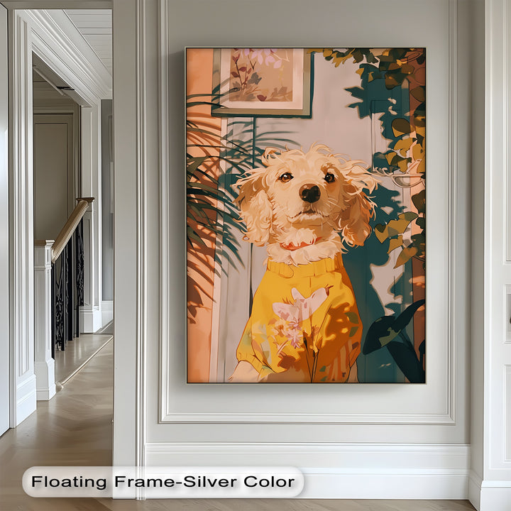 Golden Glow Pup – Colorful Indoor Garden Scene Puppies Canvas Print