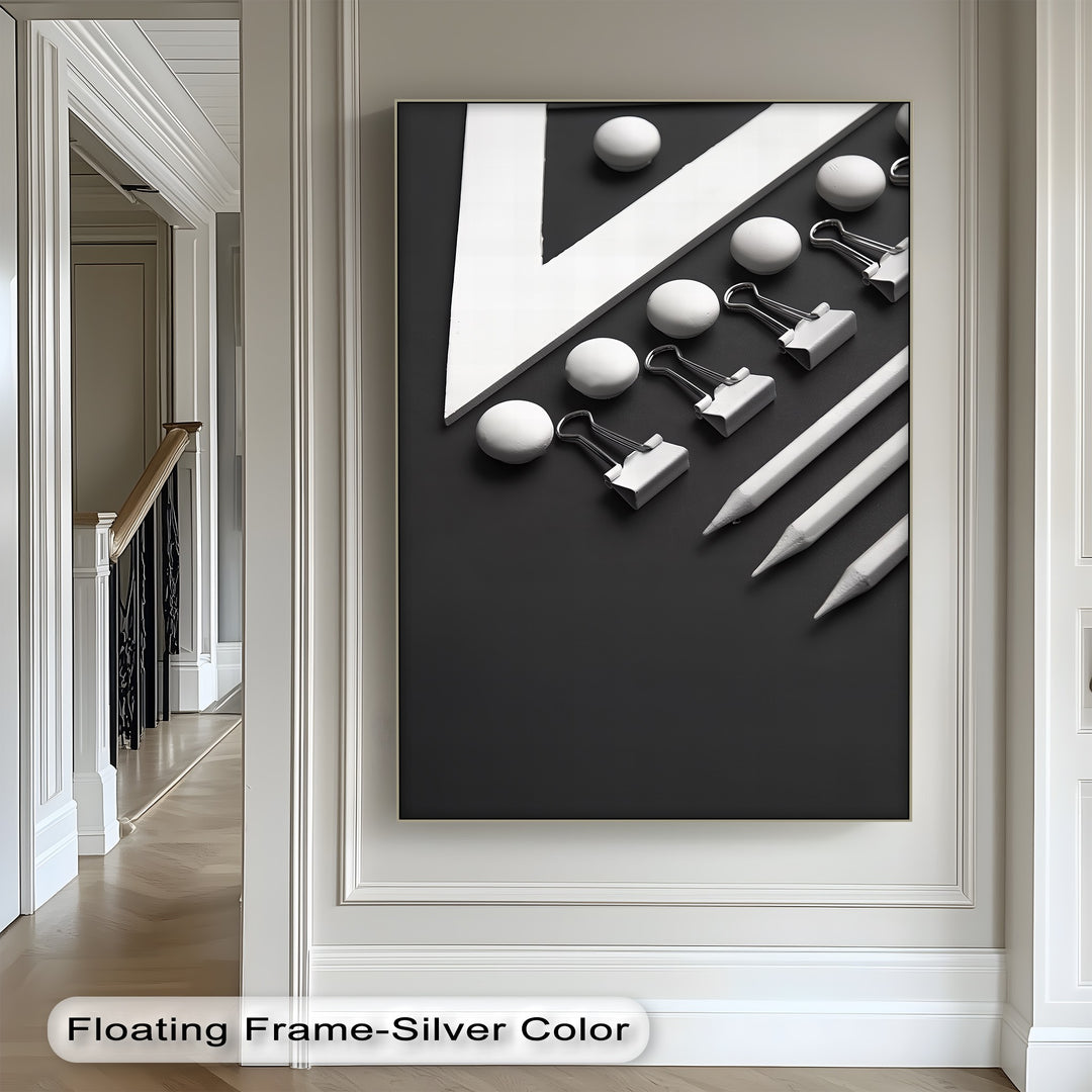 Monochrome Minimalism – Black and White Office Supplies Canvas Prints