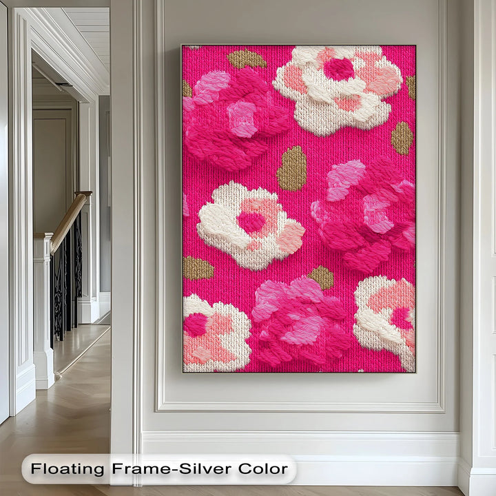 Bold Pink Floral Knit Pattern – Modern Yarn Texture Canvas Print - MyPhotoStation