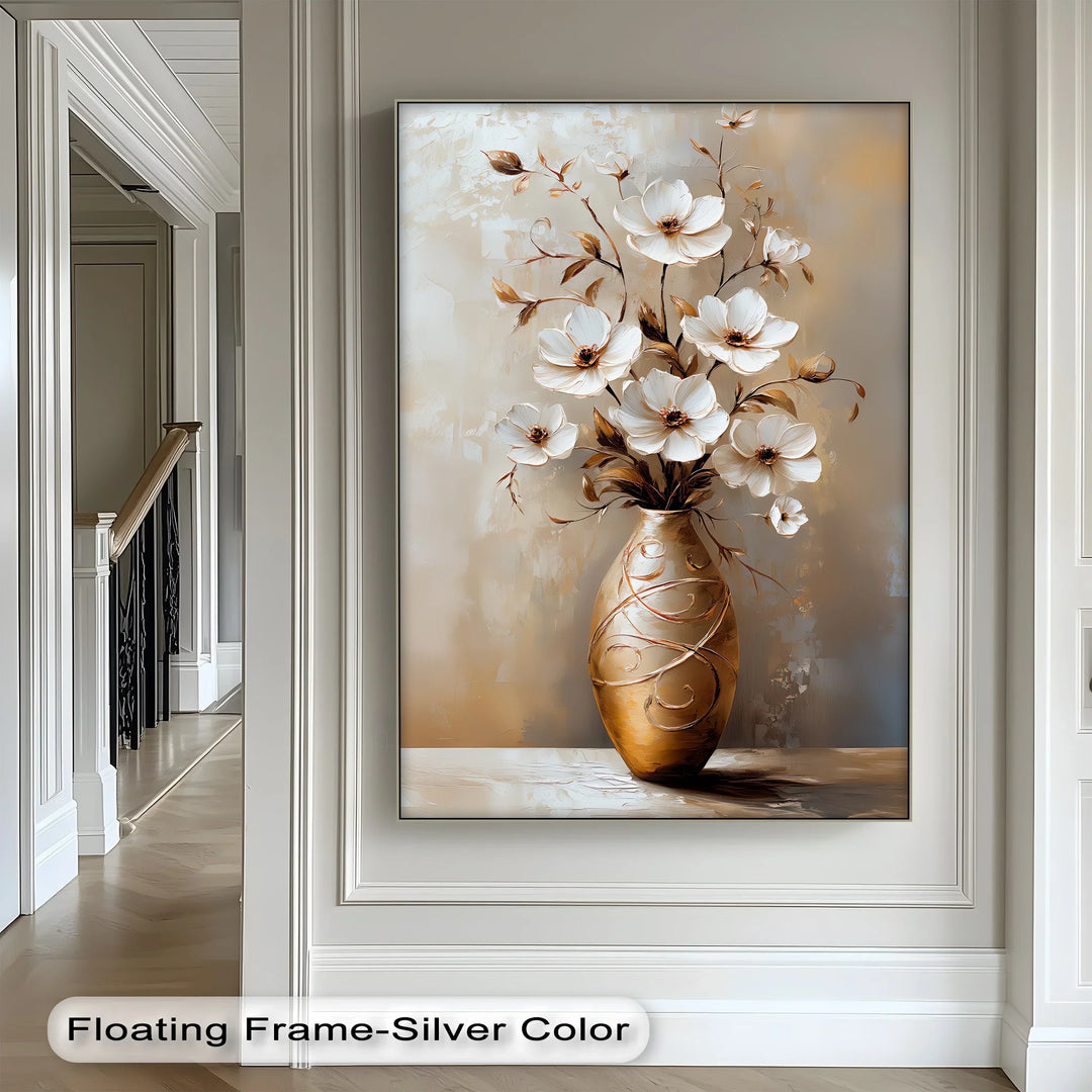 Golden Bloom – Elegant White Floral Arrangement Canvas Print - MyPhotoStation