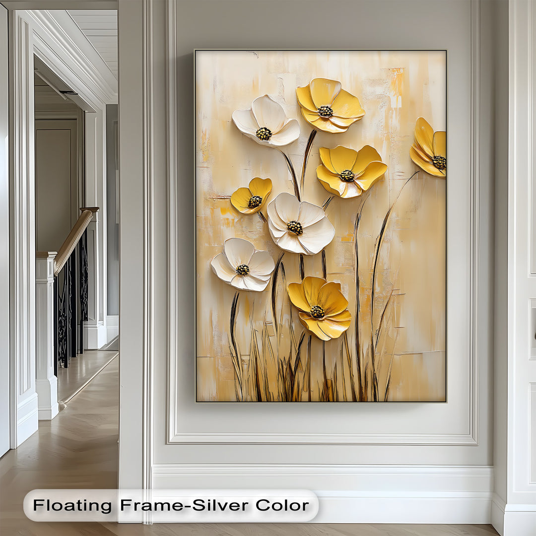 Golden Petal Harmony – sunny flower canvas print for living space.

