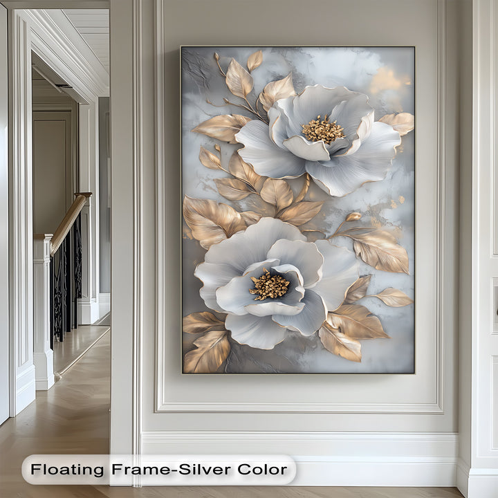 Metallic Petal Elegance – Gold and Silver Floral Canvas Print