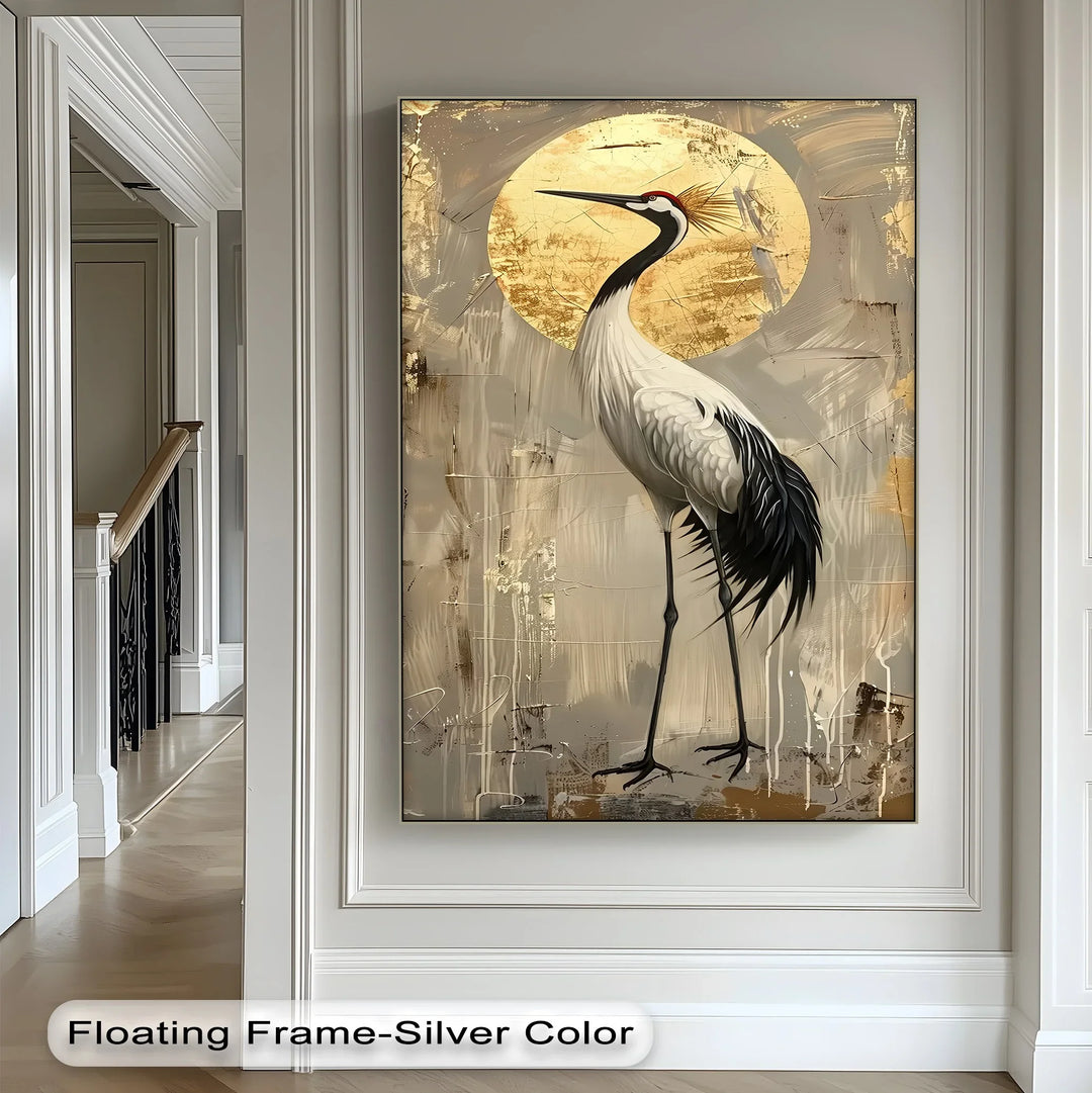 Golden Sun and Standing Crane – Elegant Crane Animal Canvas Print - MyPhotoStation