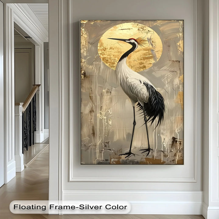 Golden Sun and Standing Crane – Elegant Crane Animal Canvas Print - MyPhotoStation