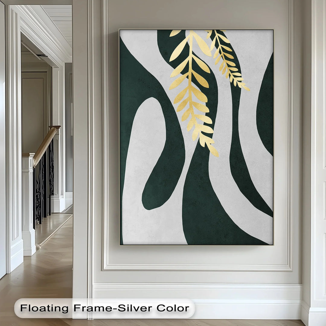 Golden Fern Over Emerald Flow – Minimal Botanical Canvas Print - MyPhotoStation