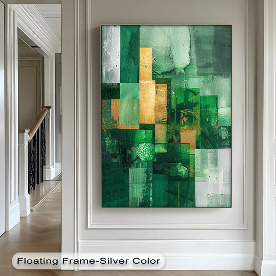 Verdant Geometry – Emerald and Gold Abstract Canvas Print - MyPhotoStation