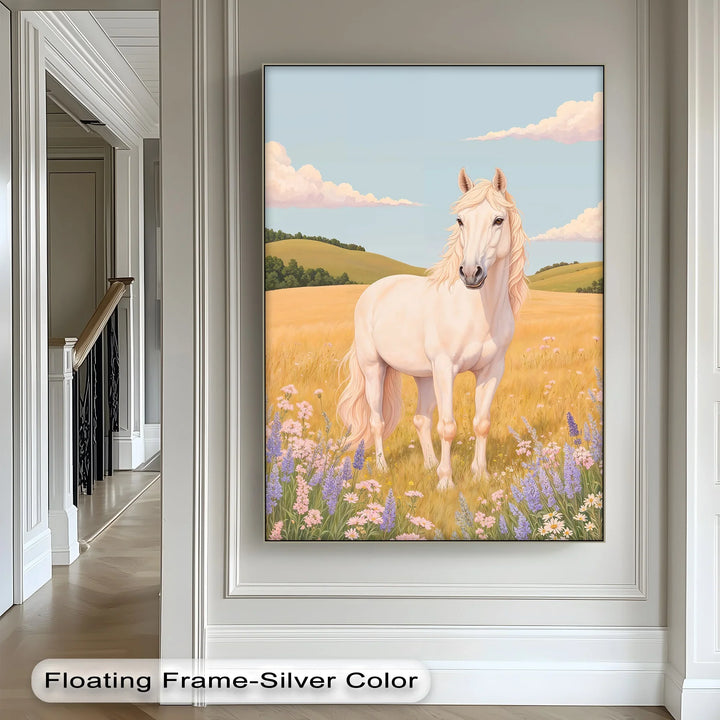 Golden Meadow Stallion – Horse in Wildflower Field Animal Canvas Print - MyPhotoStation