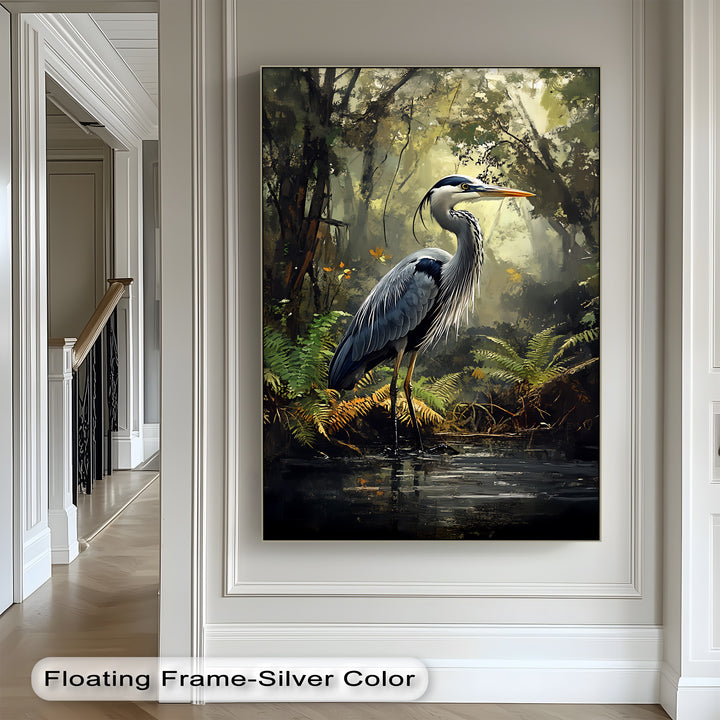 Misty Forest Heron – Wildlife Landscape Canvas Print