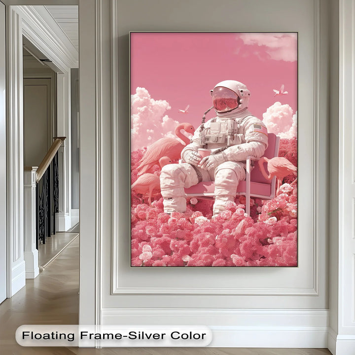 Pink Astronaut in a Flamingo Garden – Surreal Space Canvas Print - MyPhotoStation