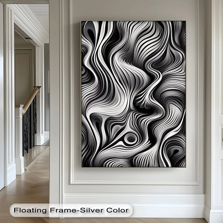 Flowing Dimensions – Abstract Waveform in Black & White Canvas Print - MyPhotoStation