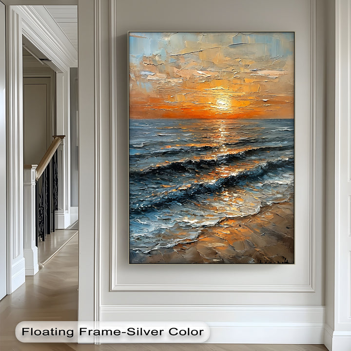 Golden Horizon – Textured Sunset Seascape Canvas Print