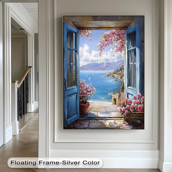 Mediterranean View – Open Window with Coastal Seascape Canvas Print - MyPhotoStation