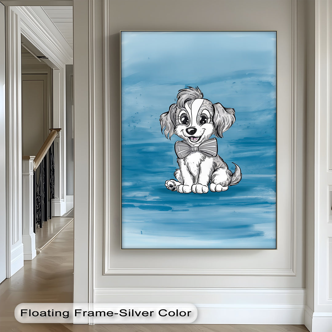 Charming Cartoon Pup with Bowtie - Puppies Canvas Print