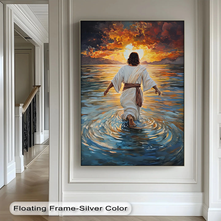 Divine Radiance – Jesus Walking Toward the Sunrise Canvas Print - MyPhotoStation
