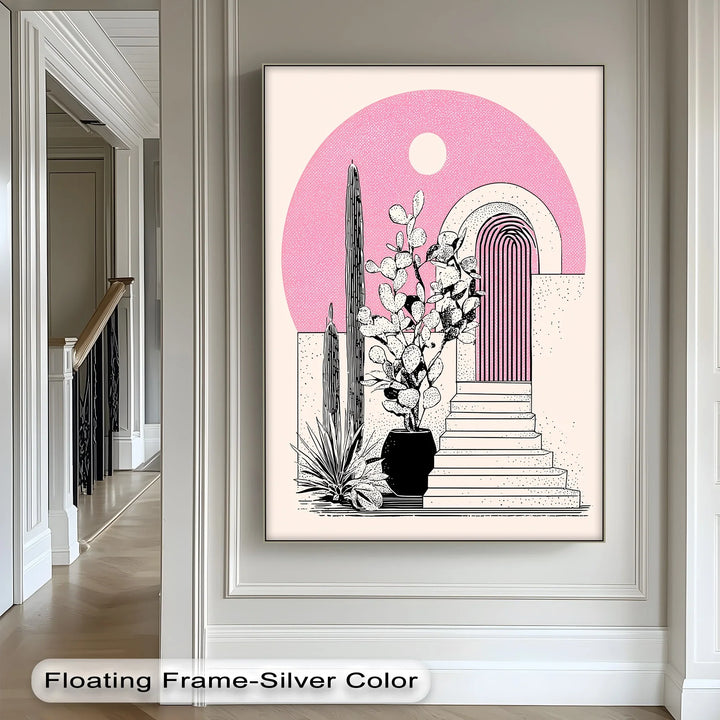Modern Desert Archway Illustration – Black & Pink Canvas Print - MyPhotoStation