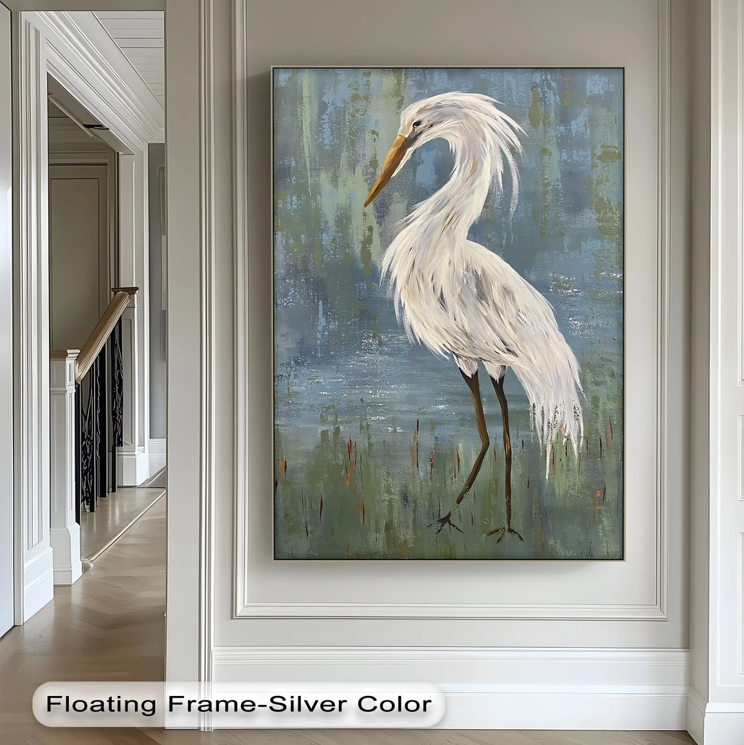 Graceful White Heron – Minimalist Bird Canvas Print - MyPhotoStation